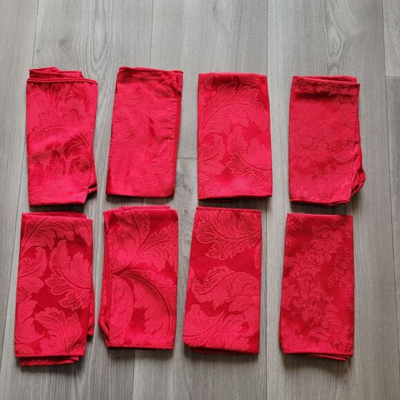 Set Of 8 Red Damask Napkins - Cotton & Polyester Blend - Elegant Design - Picture 1 of 5